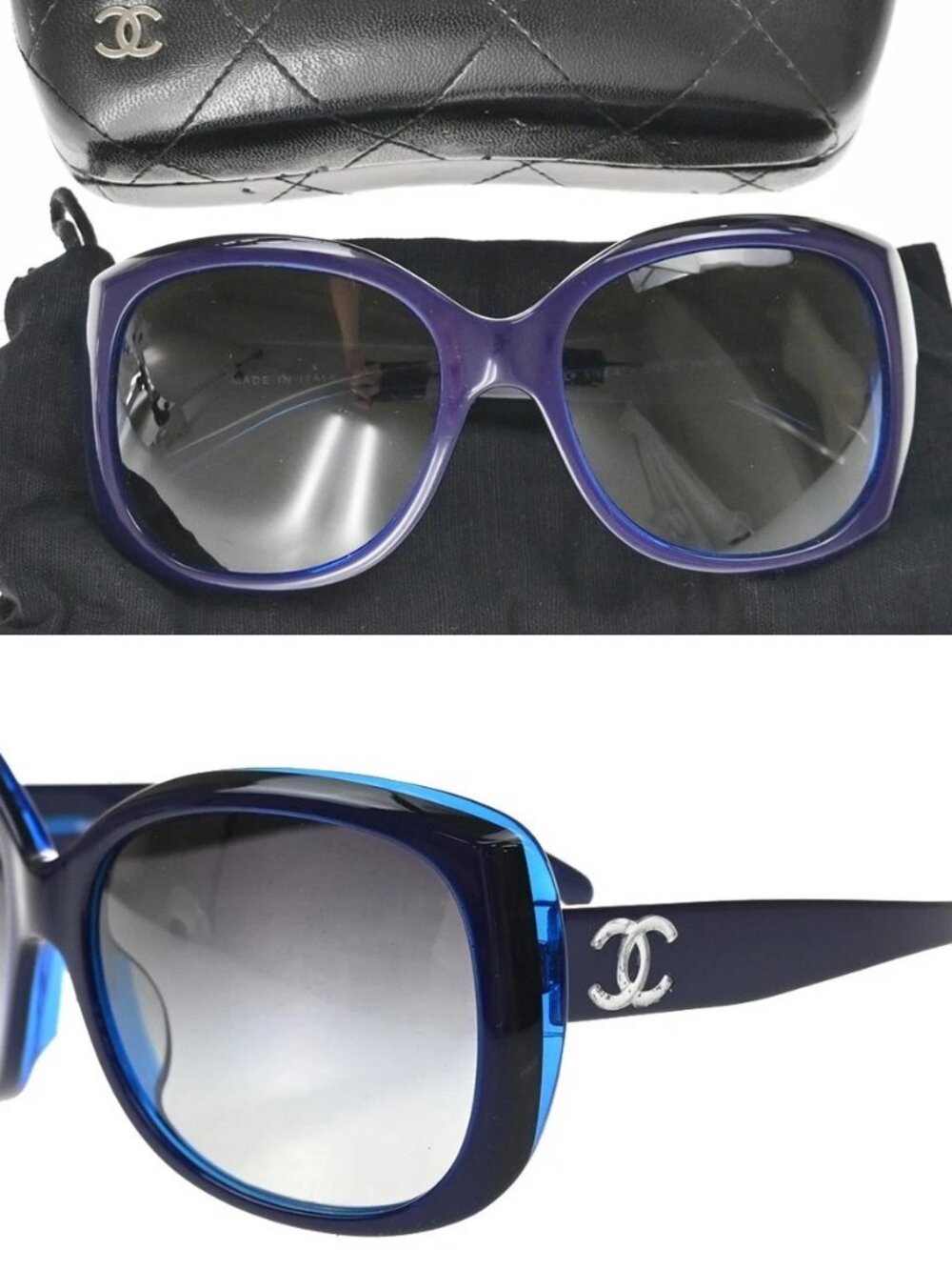 CHANEL CC Logo Sunglasses Eye Were Plastic Metal Blue SHW 5183-A Italy